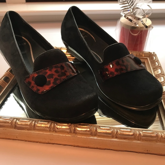 Dansko Shoes - Dansko Black Olena Suede Pumps Animal Print Strap